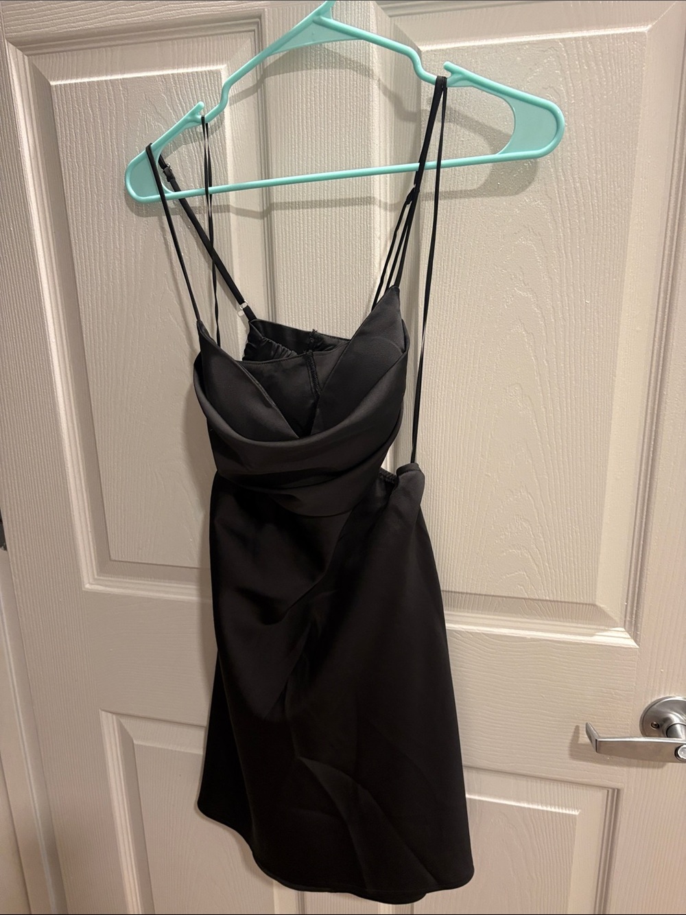 Princess Polly Black Satin Mini Dress with Spaghetti Straps